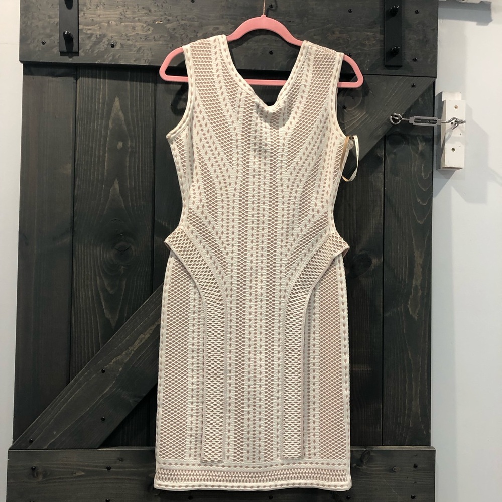Herve Leger Cream Ribbed Sheath Mini Dress